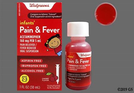 Walgreens Infants' Pain & Fever 160mg/5mL Suspension (Cherry) package photo
