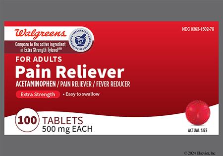 Walgreens Pain Reliever Extra Strength 500mg Tablet package photo