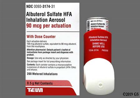 Albuterol Sulfate HFA 90mcg/actuation Inhalation Aerosol package photo