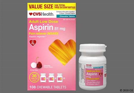CVS Aspirin Low Dose 81mg Chewable Tablet (Cherry) package photo