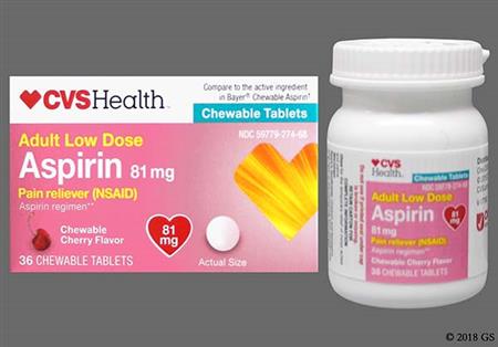 CVS Aspirin Low Dose 81mg Chewable Tablet (Cherry) package photo