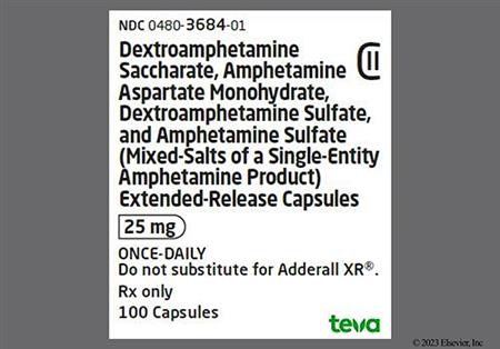 Amphetamine/Dextroamphetamine Salts 25mg Extended-Release Capsule package photo