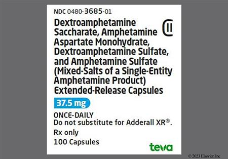 Amphetamine/Dextroamphetamine Salts 37.5mg Extended-Release Capsule package photo