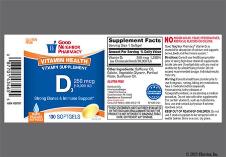 GNP Vitamin D3 250mcg (10000 International Units) Rapid Release Softgel package photo
