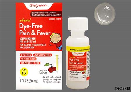 Walgreens Infants' Dye-Free Pain & Fever 160mg/5mL Suspension (Cherry) package photo