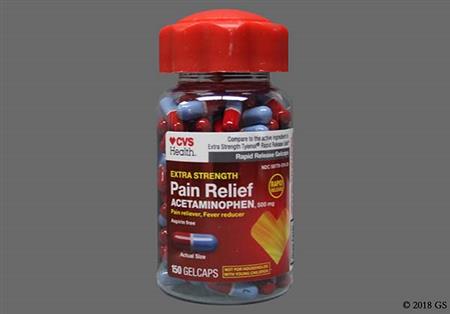 CVS Pain Relief Extra Strength 500mg Rapid Release Gelcap package photo