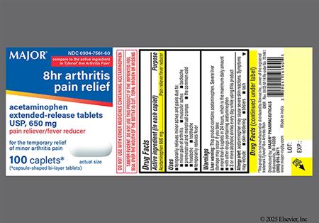 Acetaminophen 8HR Arthritis Pain Relief 650mg Extended-Release Tablet