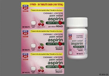RITE AID Low Dose Aspirin 81mg Chewable Tablet package photo