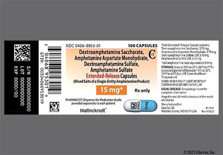 Amphetamine/Dextroamphetamine Salts 15mg Extended-Release Capsule package photo