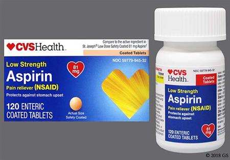 CVS Aspirin Low Strength 81mg Enteric Coated Tablet package photo