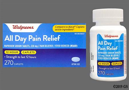Walgreens All Day Relief 220mg Caplet package photo