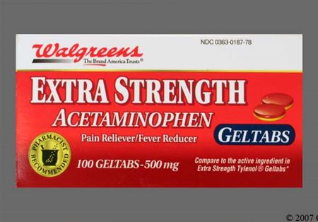 Walgreens Acetaminophen Extra Strength 500mg Geltab package photo