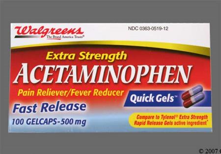 Walgreens Acetaminophen Extra Strength 500mg Fast Release QuickGels Gelcap package photo