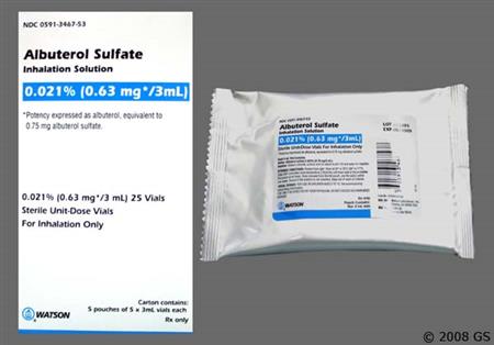 Albuterol Sulfate 0.63mg/3ml Solution for Inhalation package photo