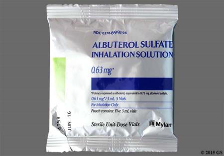 Albuterol Sulfate 0.63mg/3ml Solution for Inhalation package photo