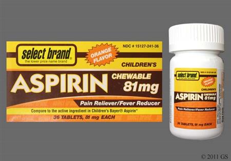 Select Brand Children's Aspirin 81mg Chewable Tablet package photo