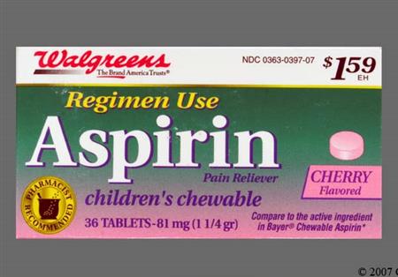 Walgreens Children's Aspirin 81mg Chewable Tablet package photo