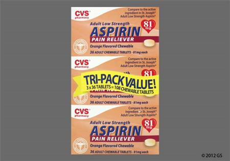CVS Aspirin Low Strength 81mg Chewable Tablet package photo