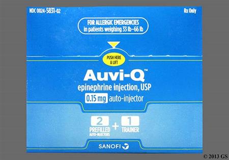 Auvi-Q 2-Pack Auto-Injector 0.15mg/0.15mL Solution for Injection package photo