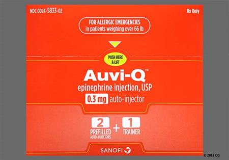 Auvi-Q 2-Pack Auto-Injector 0.3mg/0.3mL Solution for Injection package photo