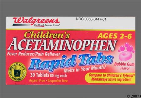 Walgreens Children's Acetaminophen 80mg Rapid Tab (Bubble Gum) package photo