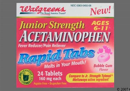 Walgreens Junior Acetaminophen 160mg Rapid Tab (Bubble Gum) package photo