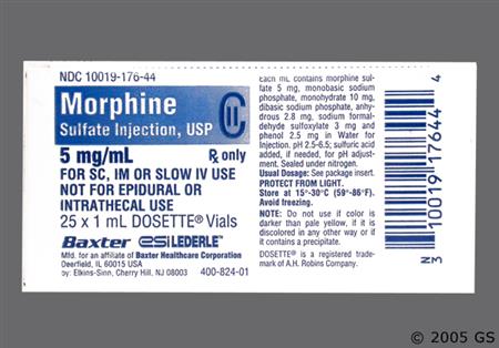 Morphine Sulfate 5mg/ml Solution for Injection package photo