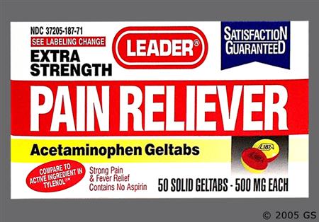 Leader Pain Reliever Extra Strength 500mg Geltab package photo