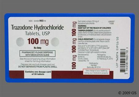 Trazodone Hydrochloride 100mg Tablet package photo