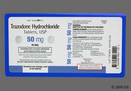 Trazodone Hydrochloride 50mg Tablet package photo