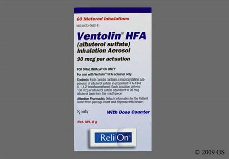 ReliOn Ventolin HFA 90mcg/actuation Inhalation Aerosol package photo