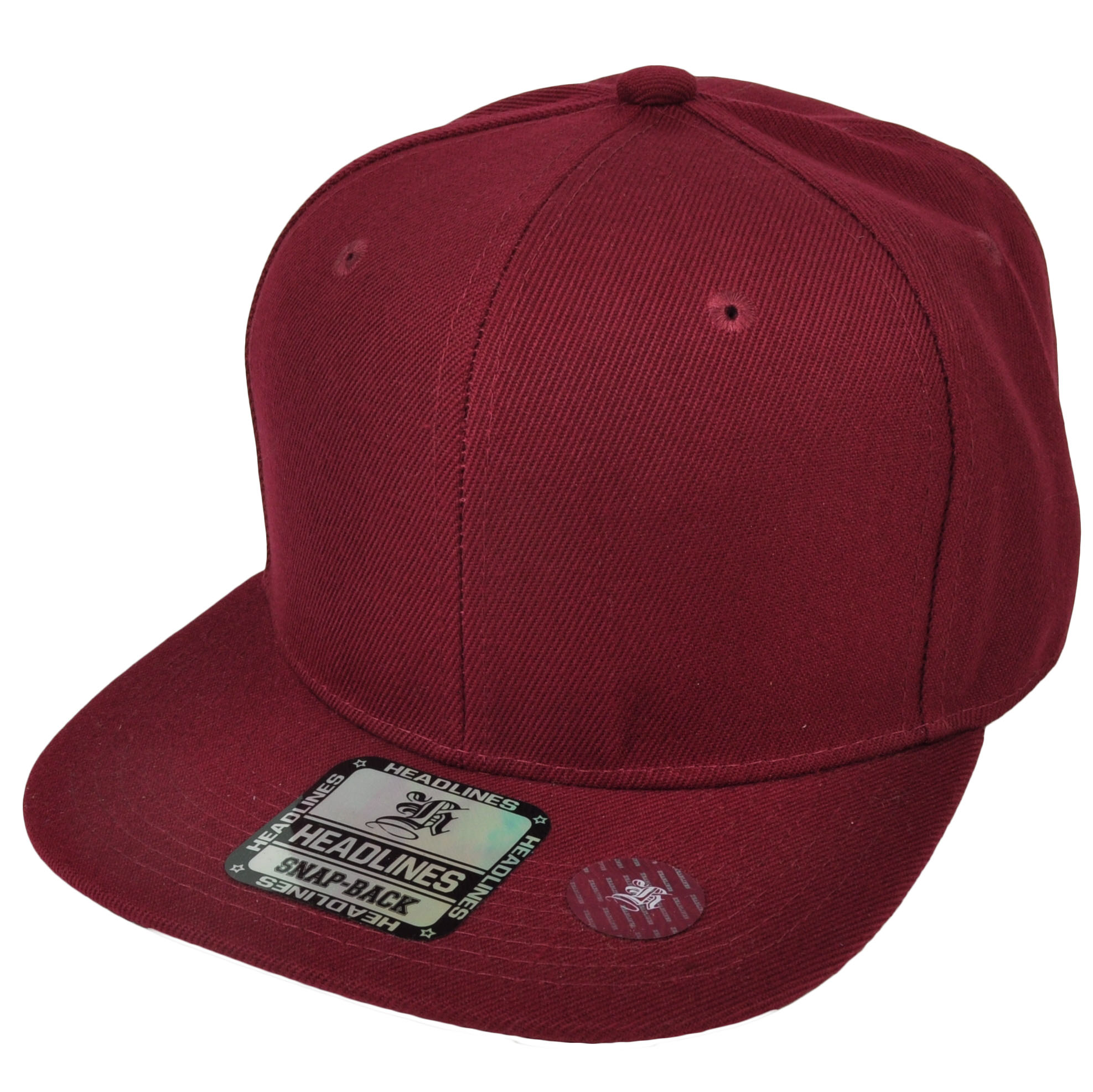 Burgundy Flat Bill Snapback Hat Cap Blank Plain Solid Classic Acrylic