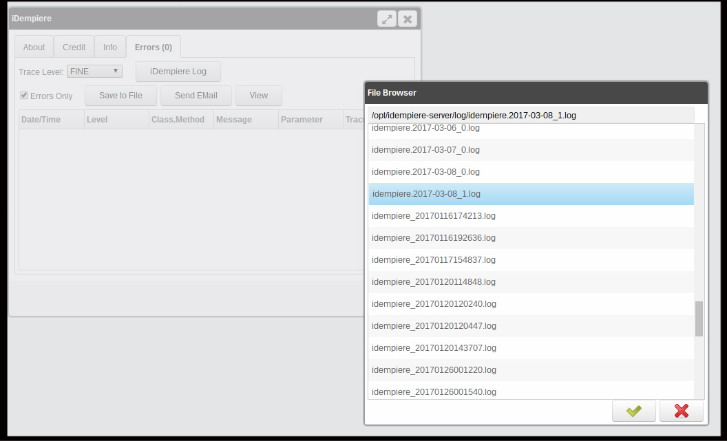Set logging level and download logs from inside iDempiere