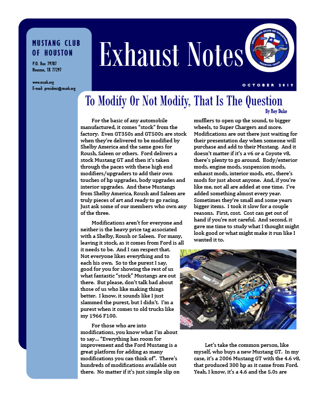 Exhaust Notes - October 2019
