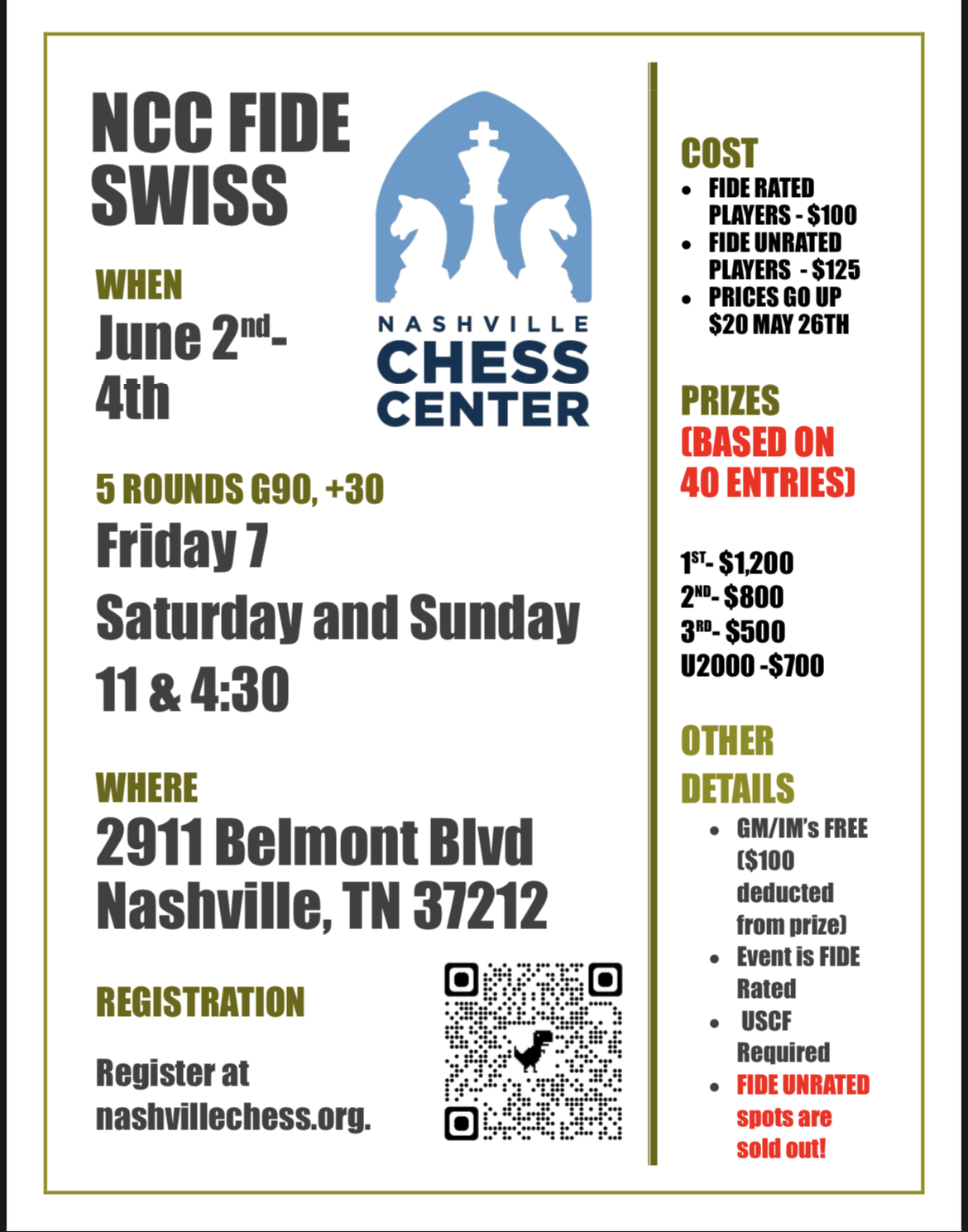 NCC FIDE Swiss Events Nashville Chess Center