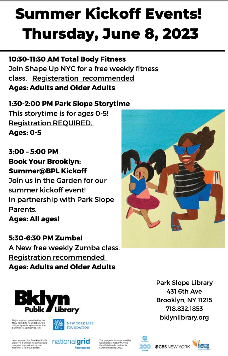 Book Your Brooklyn: Summer@BPL Kickoff @ 3:00pm - Calendar - Park Slope  Parents