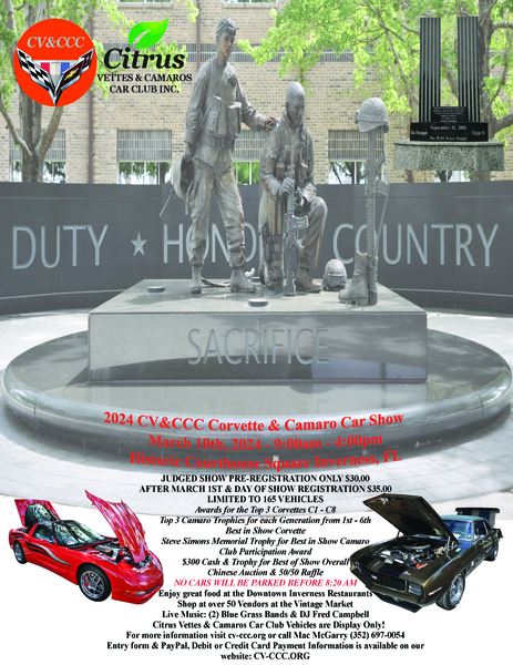 Corvette & Camaro Show - Downtown Inverness, March 10, 2024 - Events