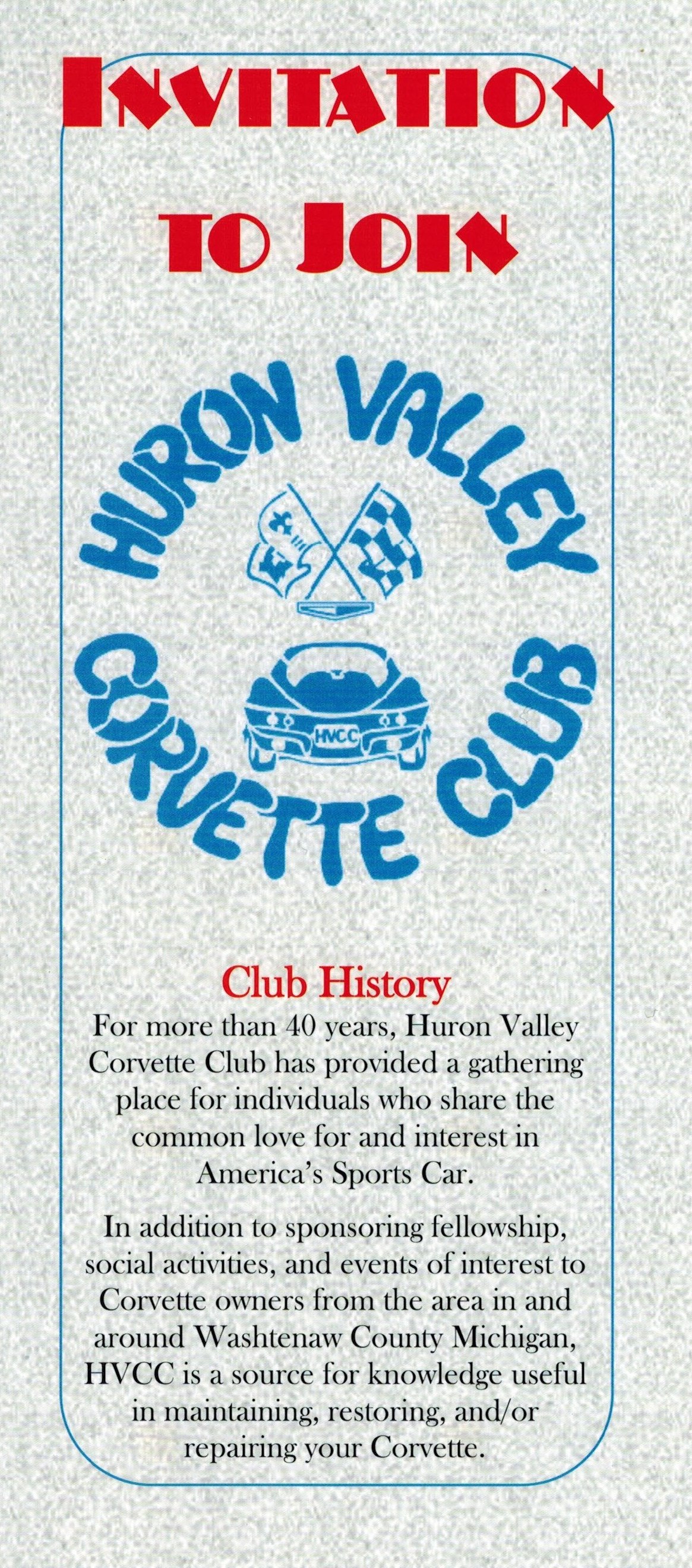 Invitiation To Join Huron Valley Corvette Club