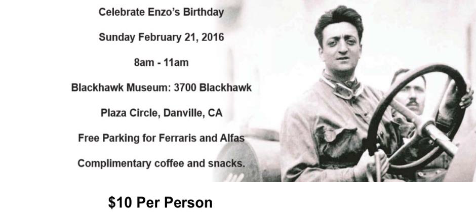 Enzo Ferrari Birthday Party With The Ferrari Club Events Alfa Romeo Association Of Northern California