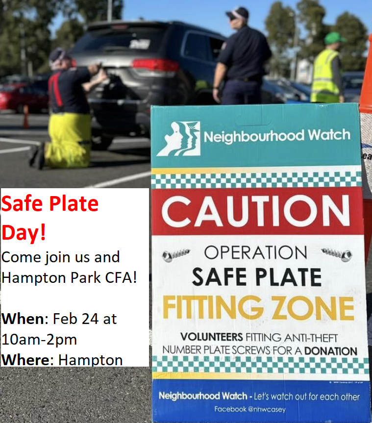 NHW Casey Safe plate day with Hampton Park CFA - Events - Neighbourhood ...