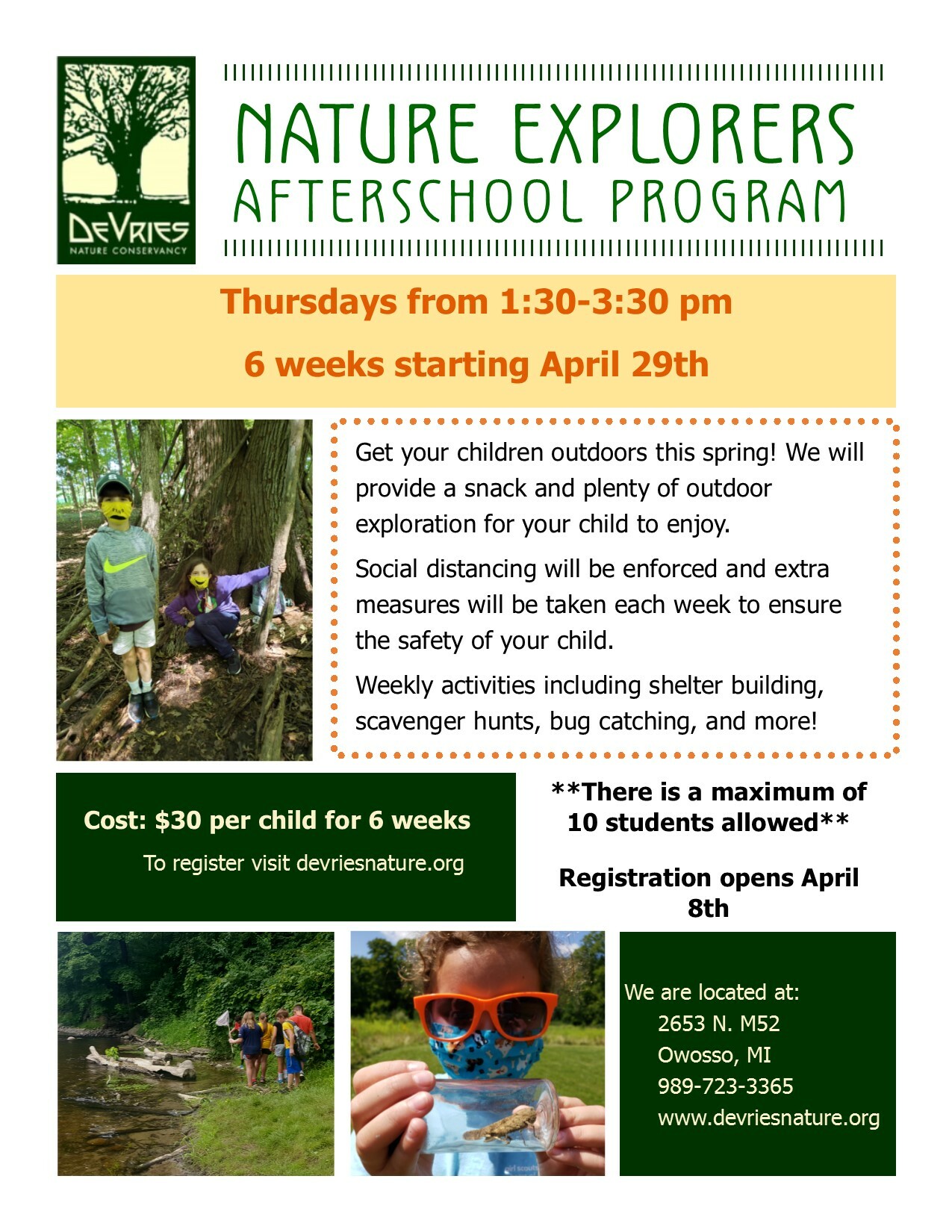 Nature Explorers Afterschool Program Spring 2021 Events DeVries