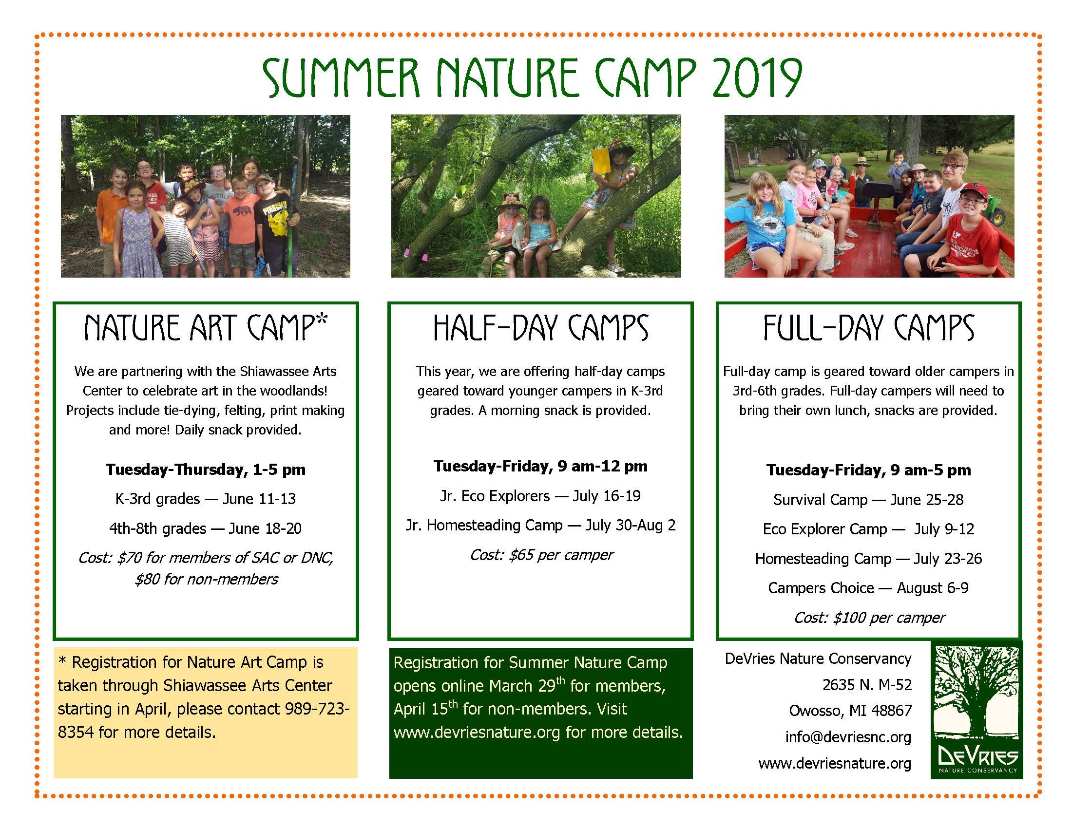 Summer Nature Camp Registration Events DeVries Nature Conservancy