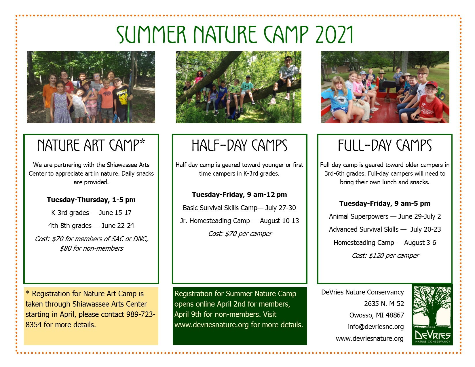 Summer Nature Camp Registration Events DeVries Nature Conservancy