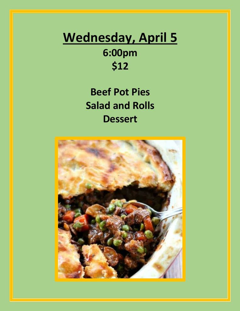 Beef Pot Pie Sign up by 2 April Events Solomons Island Yacht Club