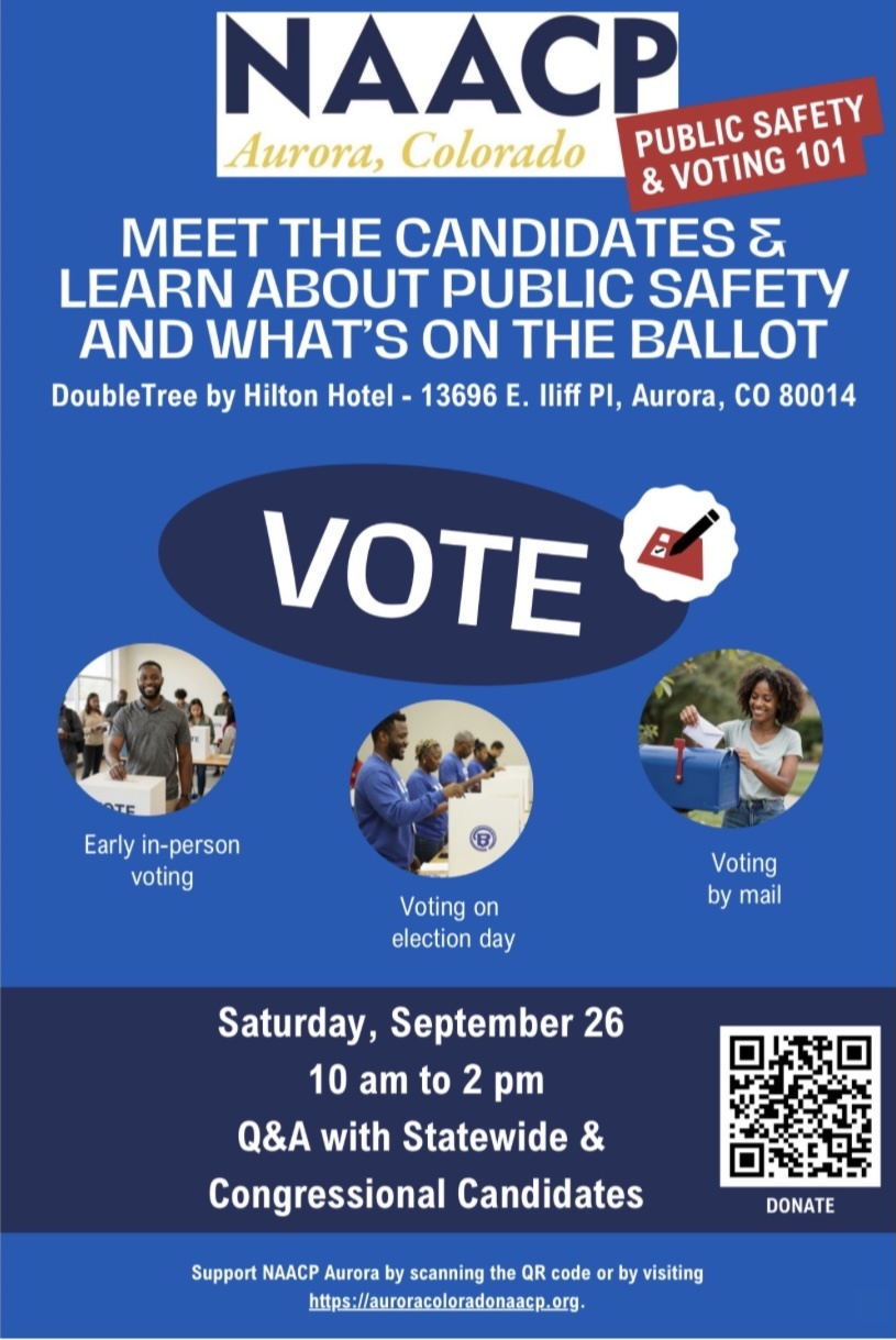 Featured Community Event: NAACP of Aurora nonpartisan candidate forum statewide and Congressional candidates September 26, 2026 event