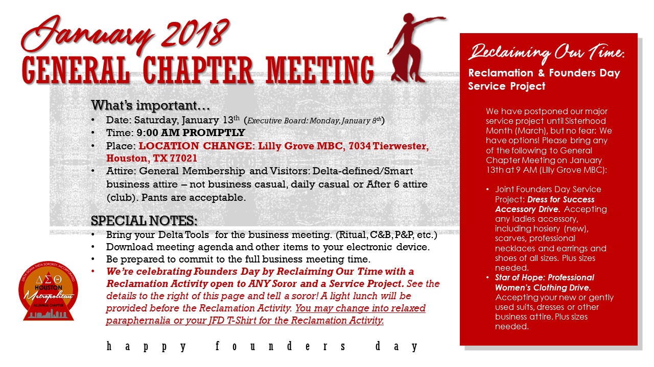 Reclaiming Our Time General Chapter Meeting Founders Day! Events