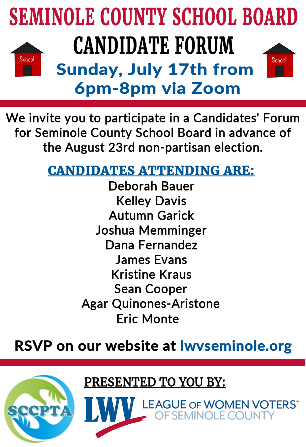 Seminole County School Board Candidate Forum - Events - League of Women  Voters Seminole County
