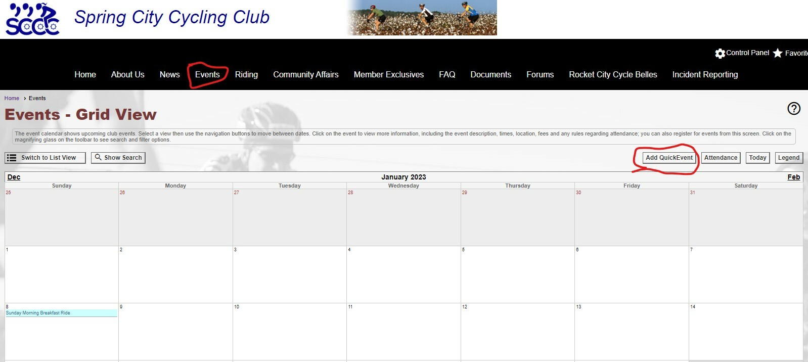 How to Create a Ride on the Event Calendar - Spring City Cycling Club