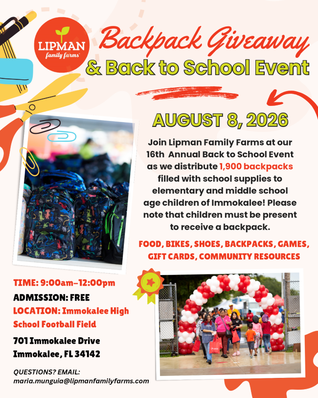 2026 Lipman Backpack Giveaway flyer