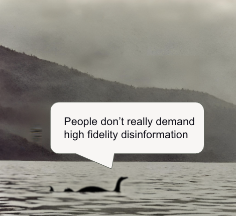 AI-generated, blurry, photo of Loch Ness monster